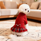 Dog Christmas Sweater - Small Dog Red Plaid