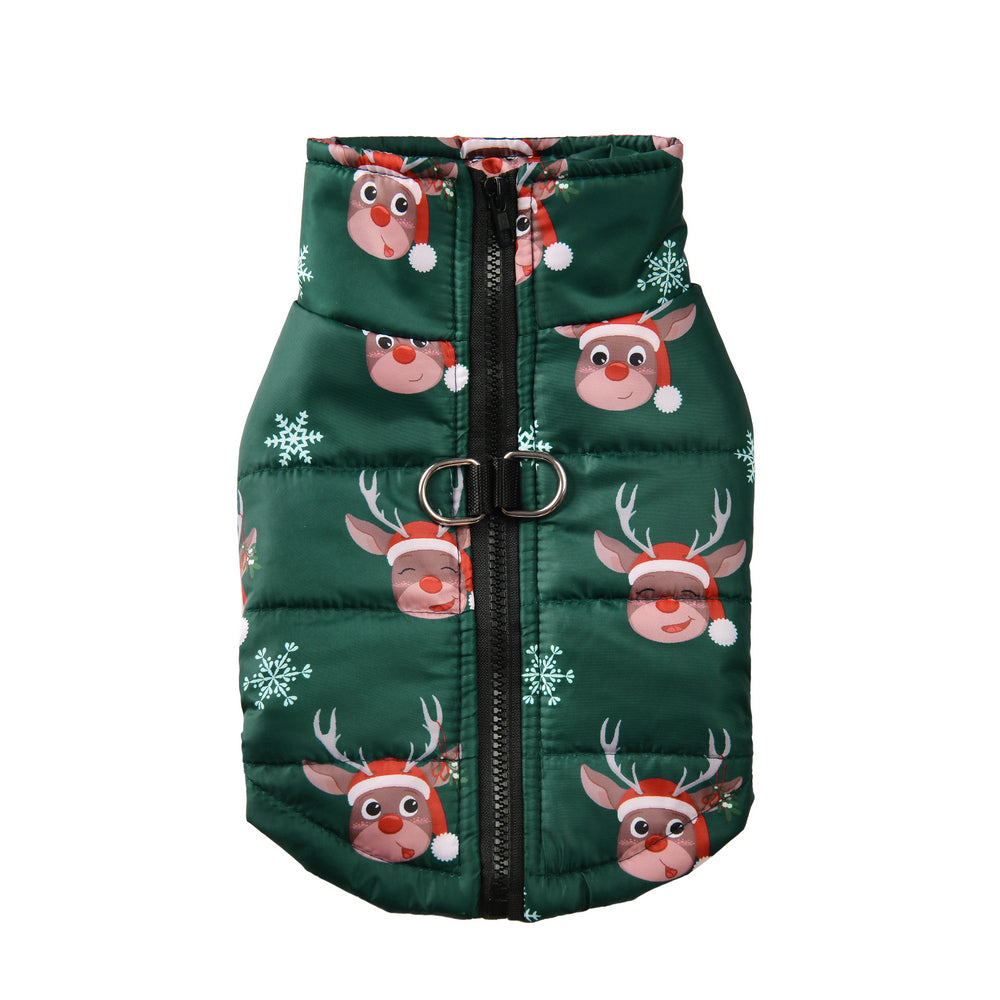 Dog Winter Coat Reindeer Print Zip Puppy Vest Jacket