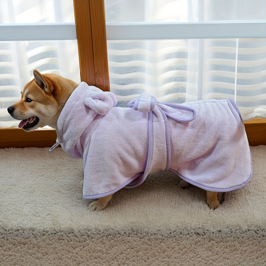 Dog Bathrobe - Soft Absorbent Pet Robe with Hood