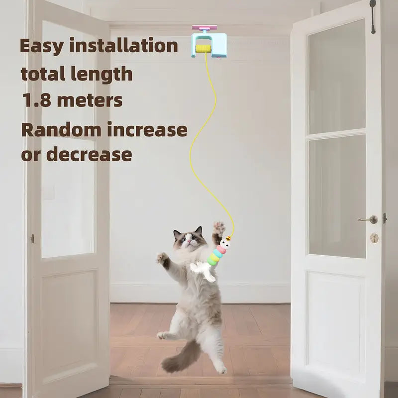 Swing Door Cat Toy with Automatic USB Rechargeable Interactive Hanging Feather Ball for Indoor and Outdoor Play Fits Doors and Windows All Breeds