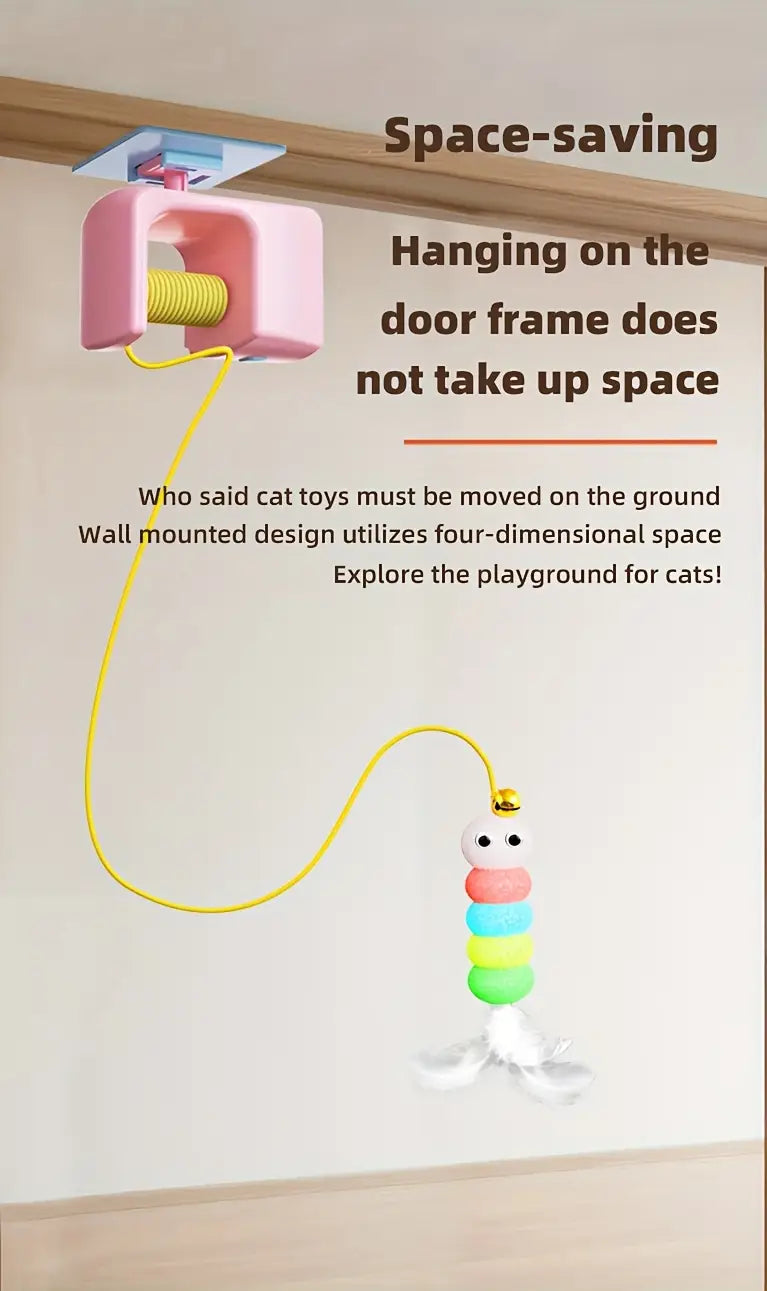 Swing Door Cat Toy with Automatic USB Rechargeable Interactive Hanging Feather Ball for Indoor and Outdoor Play Fits Doors and Windows All Breeds