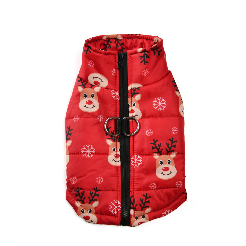 Dog Winter Coat Reindeer Print Zip Puppy Vest Jacket