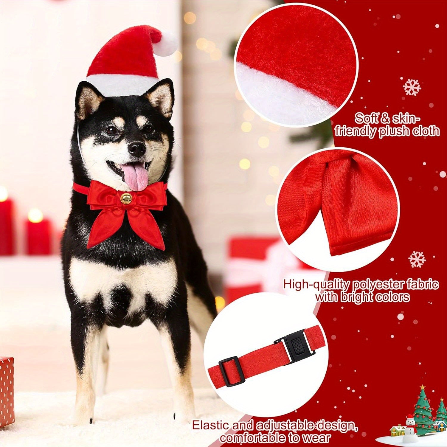 Christmas Dog Hats - Adjustable Breathable Polyester Accessories