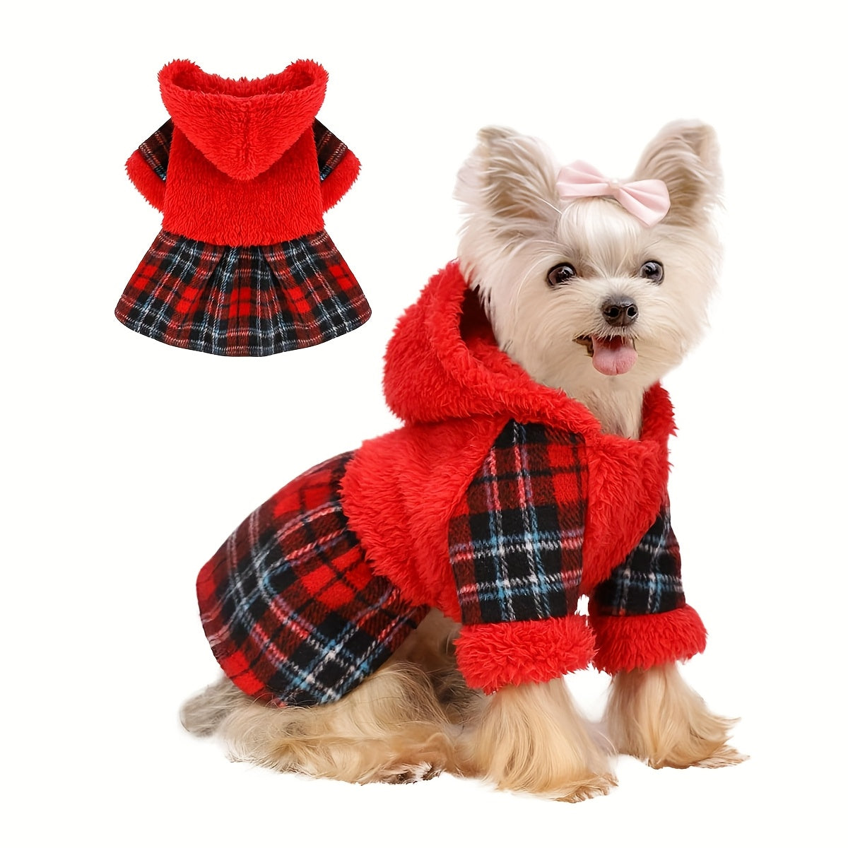 Winter Dog Sweater - Fleece Hooded Plaid