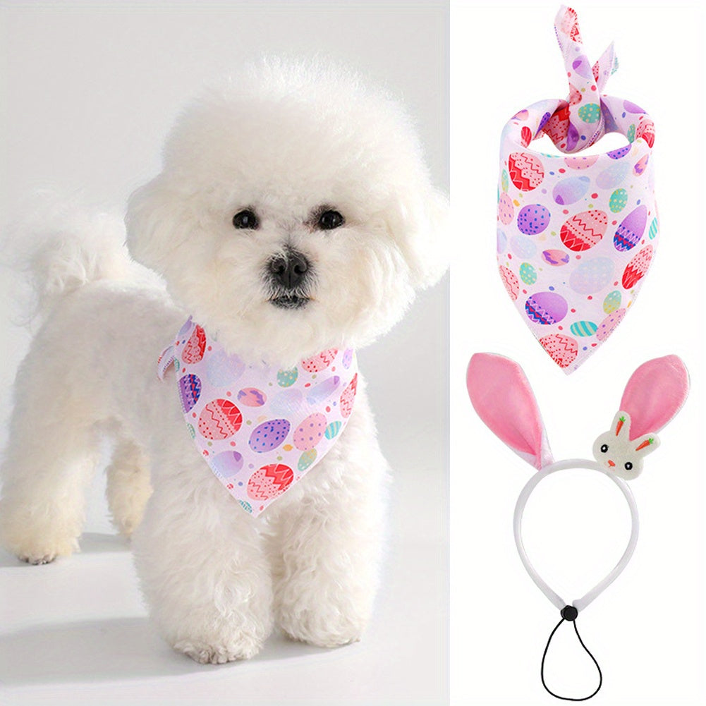 2pcs Dog Easter Costumes Adorable Bunny Ears Headband Cute Dog Bandana Cats Photography Headbands Pet Costume Headwears