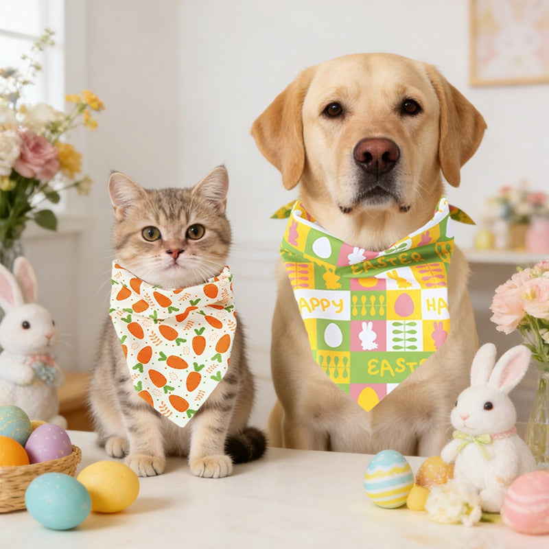 2pcs Random Easter Carrot Drool Scarves, Holiday Party Pet Printed Triangular Scarves, Dog Cat Decorative Scarves