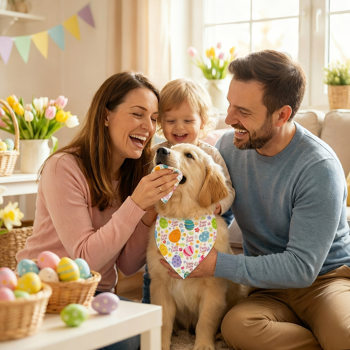 Pet Easter Egg Print Bandana for Small Dogs & Cats - Soft Breathable Triangle Collar Scarf with Adjustable Rope Tie, Easter Egg Pattern Suitable for Puppies, Kittens, Spring Festival Accessory, for Small to Medium Dogs