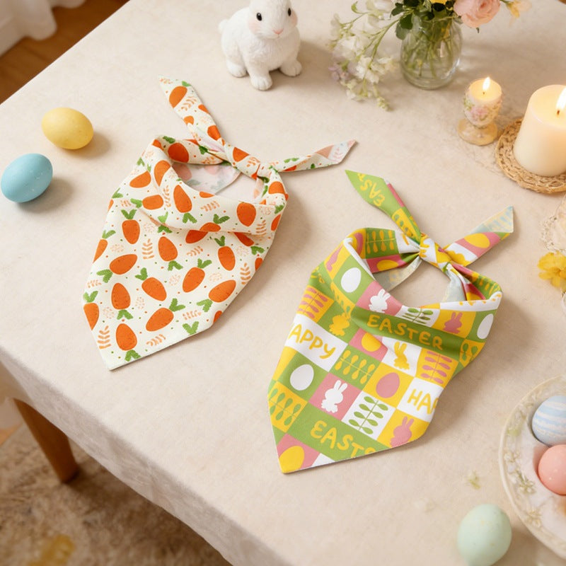 2pcs Random Easter Carrot Drool Scarves, Holiday Party Pet Printed Triangular Scarves, Dog Cat Decorative Scarves