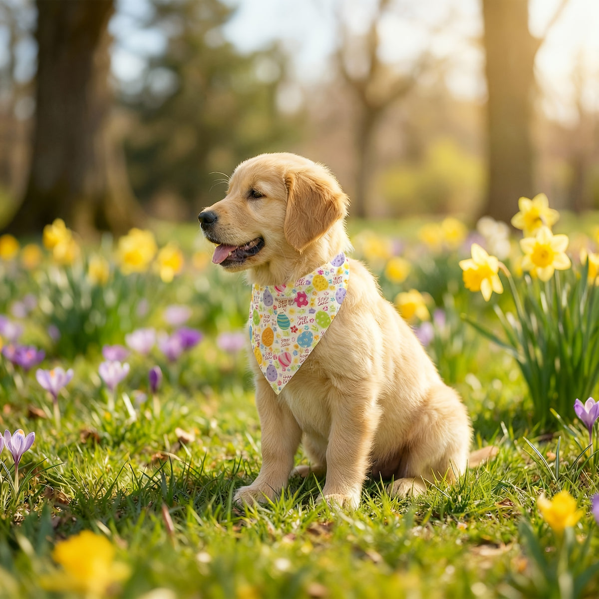 Pet Easter Egg Print Bandana for Small Dogs & Cats - Soft Breathable Triangle Collar Scarf with Adjustable Rope Tie, Easter Egg Pattern Suitable for Puppies, Kittens, Spring Festival Accessory, for Small to Medium Dogs