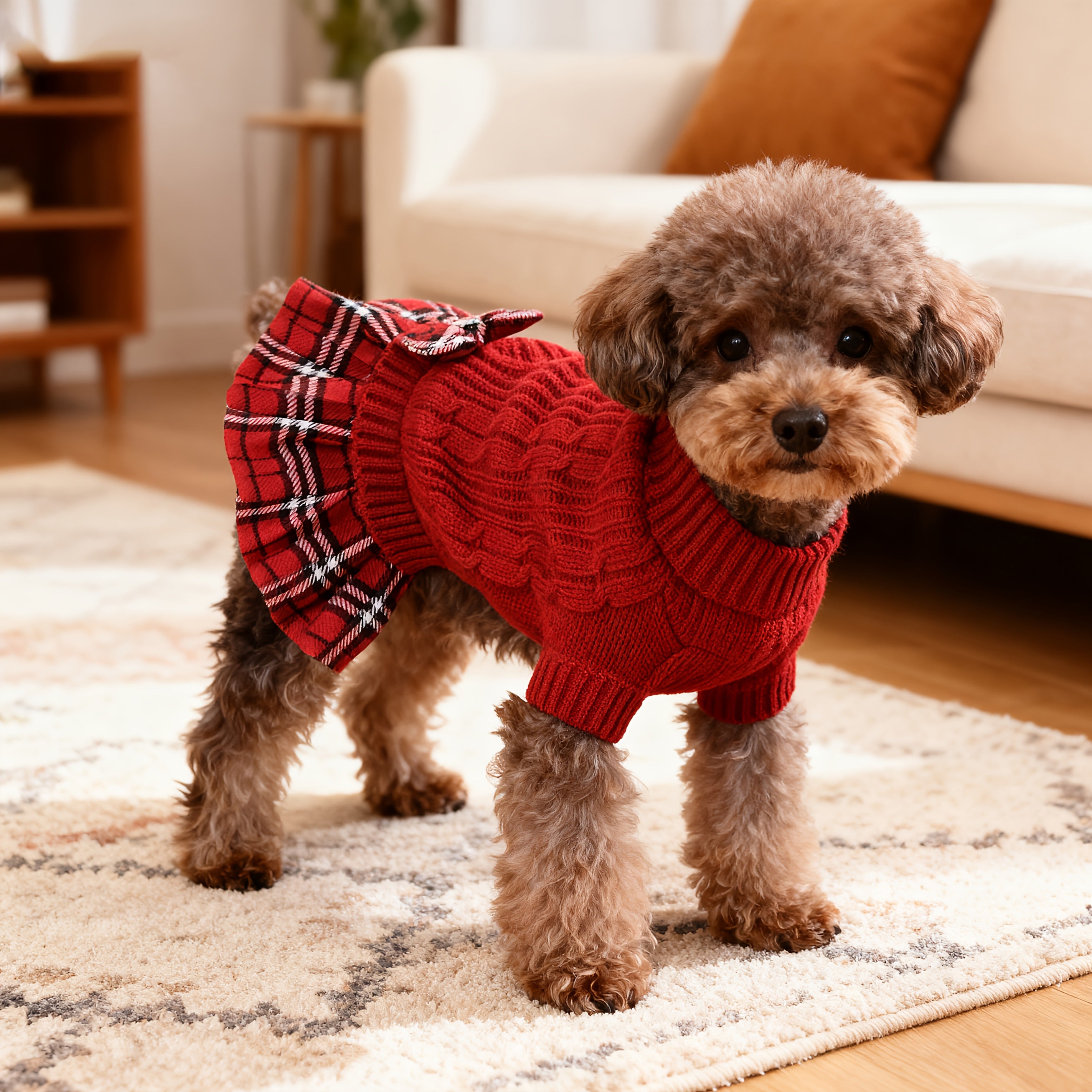 Dog Christmas Sweater - Small Dog Red Plaid