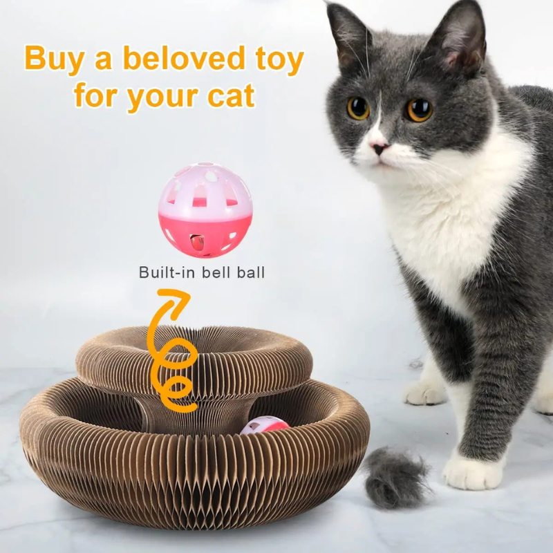 Magic Cat Scratch Toy with Ball – Round Corrugated Claw Board Toy