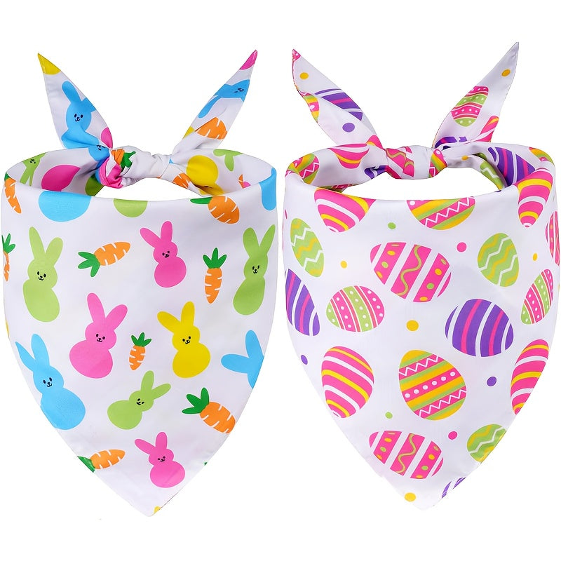 2pcs 24.8×11 INCH Easter-Themed Dog Bandana, Featuring a Colorful Design with Easter Eggs, Rabbits, And Carrots. This Adjustable Triangle Scarf Is Perfect for Medium-Sized Dogs And Cats, Making It a Great Gift