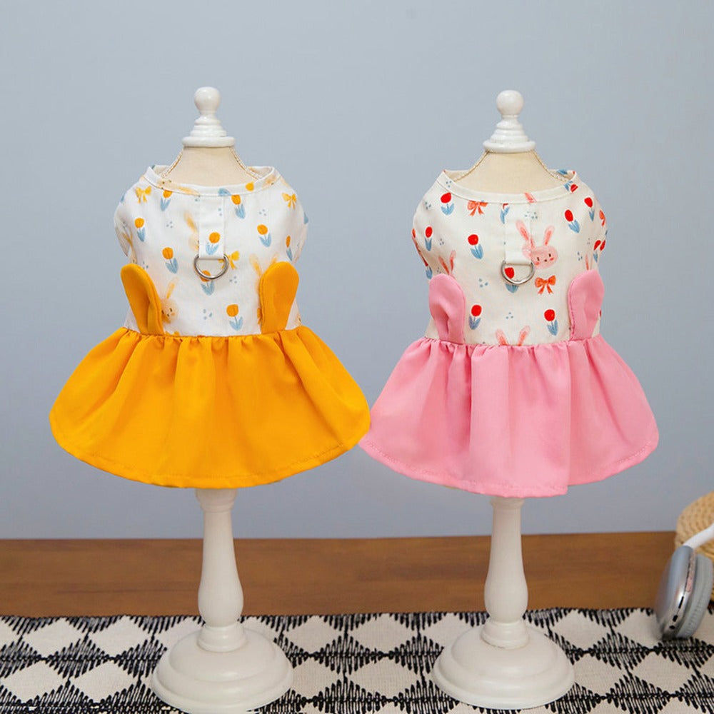 Easter Dog Clothes - Bunny Print Dress for Small Female Dogs