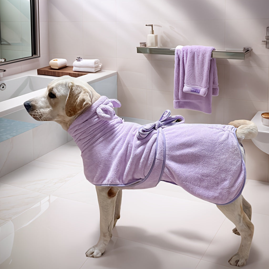 Dog Bathrobe - Soft Absorbent Pet Robe with Hood