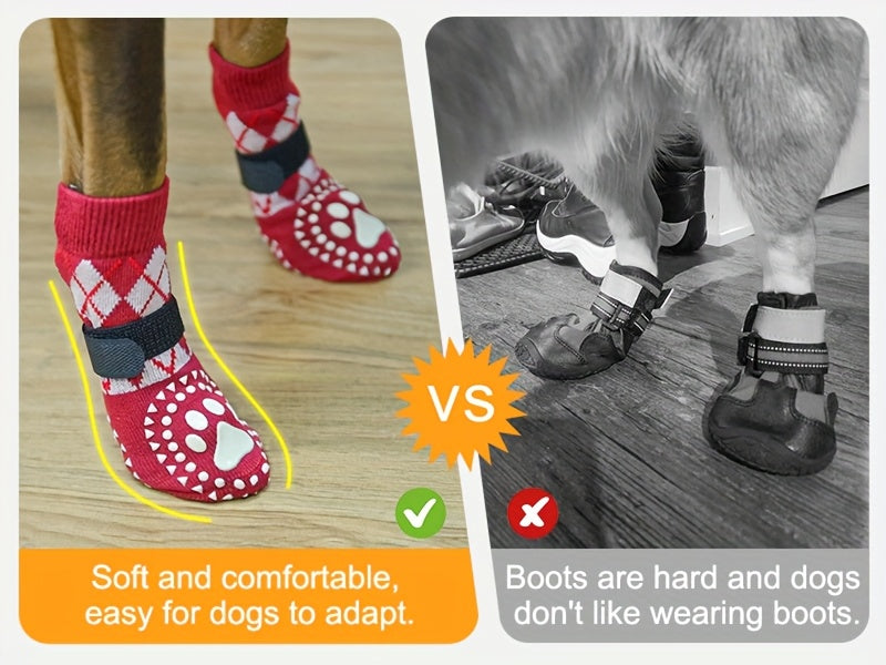 All-Weather Anti-Slip Plush Dog Boots for Medium & Large Breeds