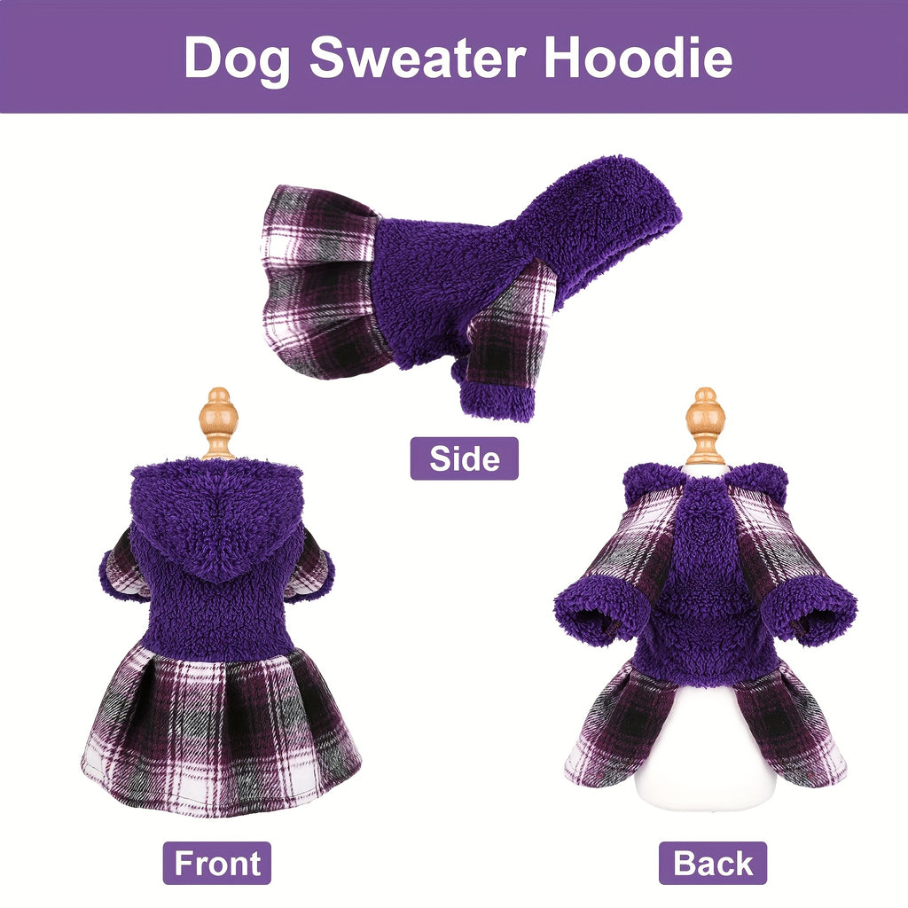 Winter Dog Sweater - Fleece Hooded Plaid