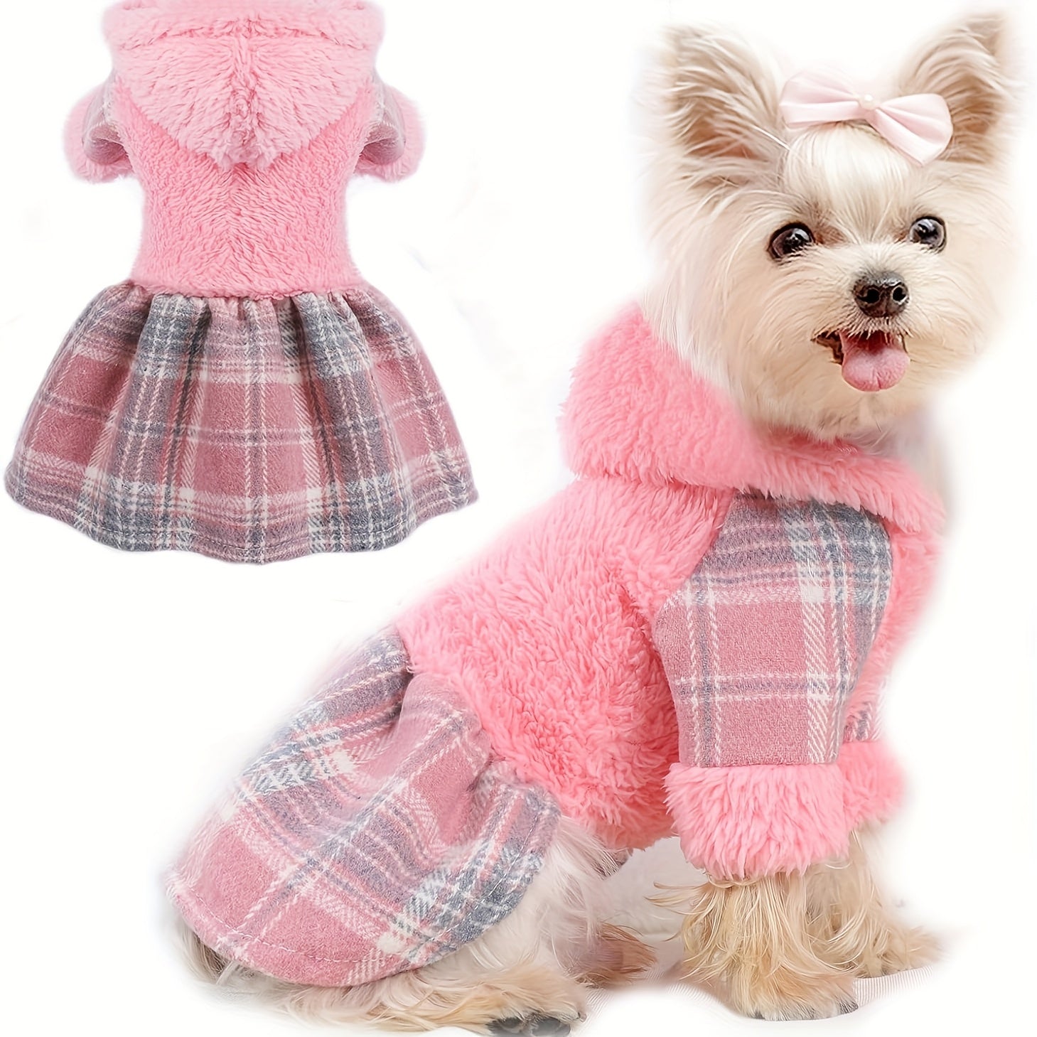 Winter Dog Sweater - Fleece Hooded Plaid