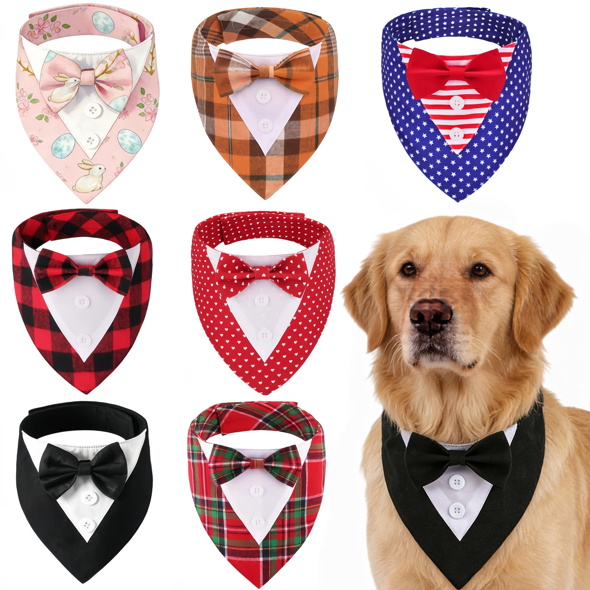 1pc Pets Scarf Festival Plaid Bow Tie Pet Collar Dog Cat Perfect for Valentine's Day Easter Independence Day Thanksgiving Day Christmas Wedding Decorations Pets Costume
