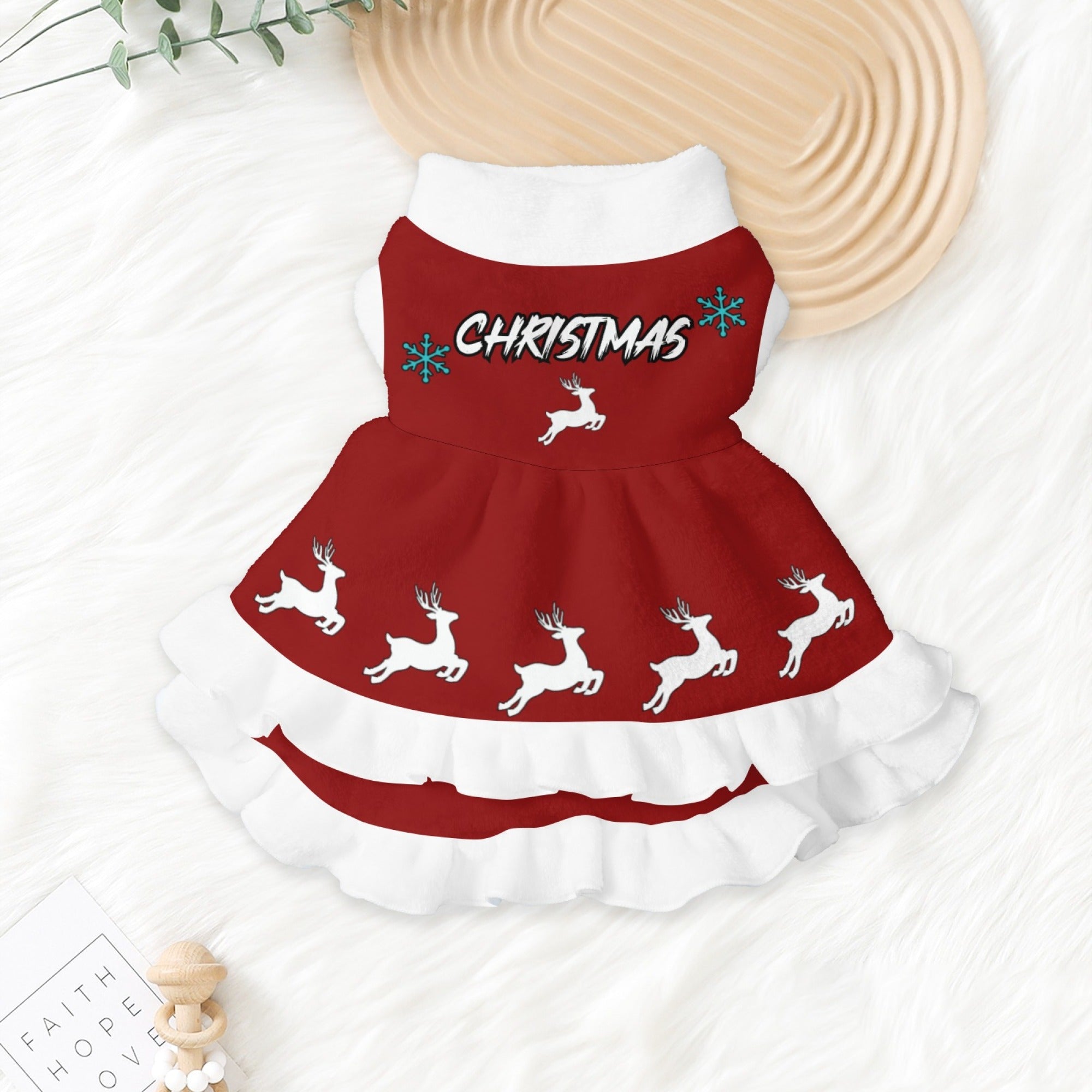 Dog Christmas Dress - Warm Winter Coat with Ruffled Hem