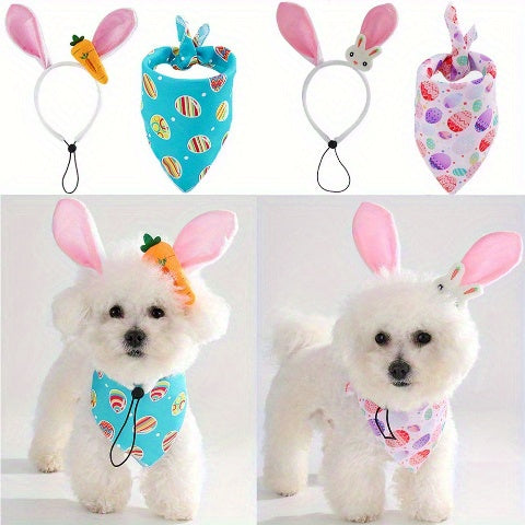 2pcs Dog Easter Costumes Adorable Bunny Ears Headband Cute Dog Bandana Cats Photography Headbands Pet Costume Headwears