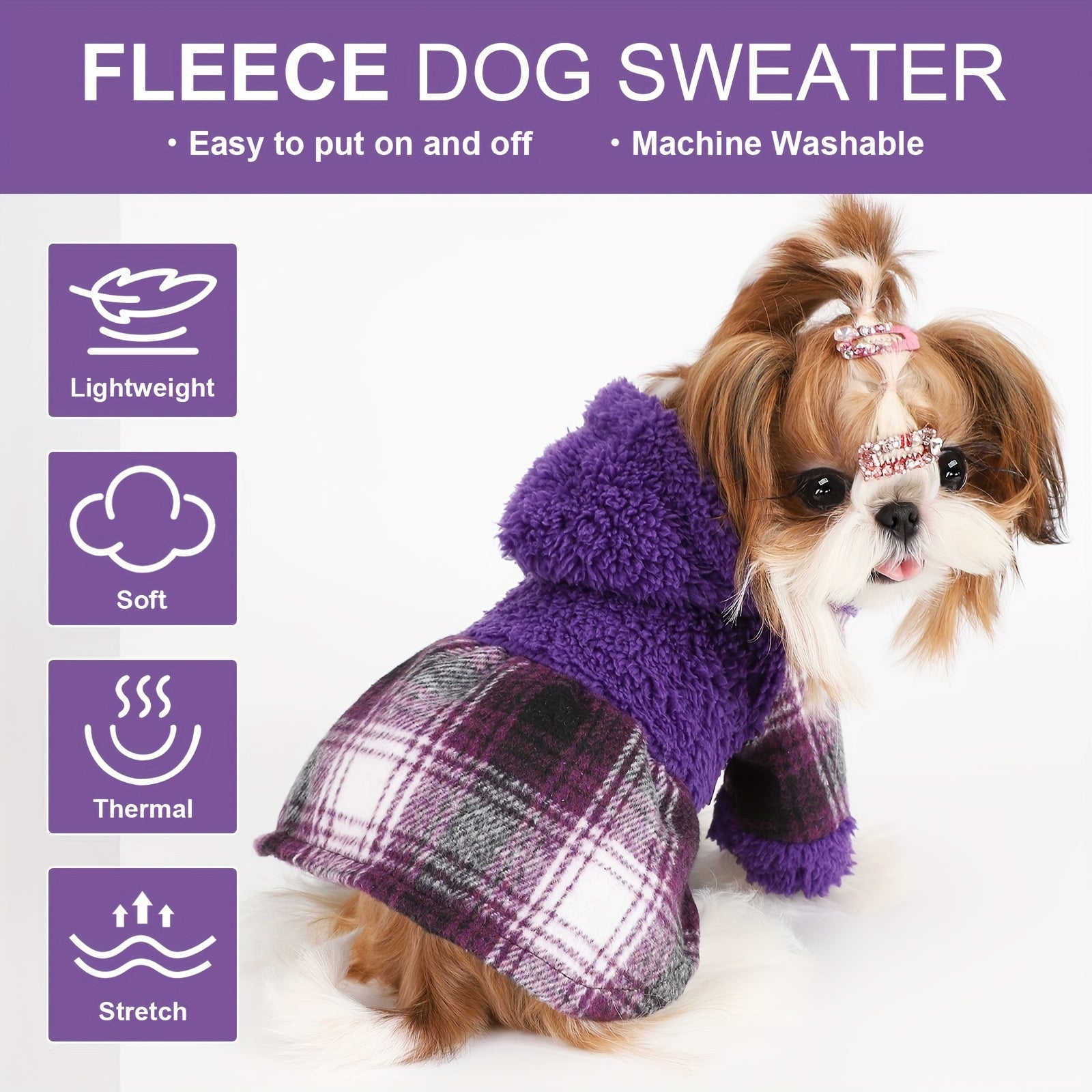 Winter Dog Sweater - Fleece Hooded Plaid