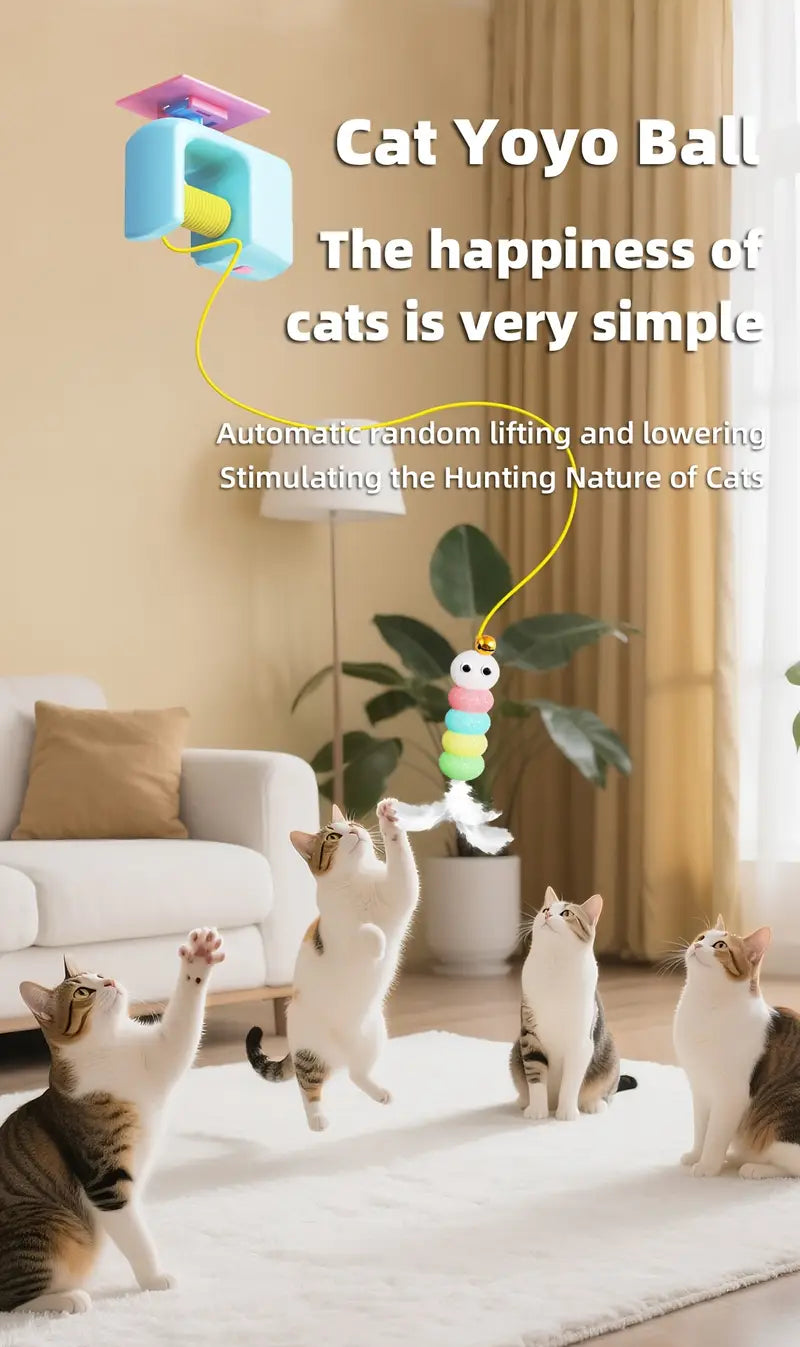 Swing Door Cat Toy with Automatic USB Rechargeable Interactive Hanging Feather Ball for Indoor and Outdoor Play Fits Doors and Windows All Breeds