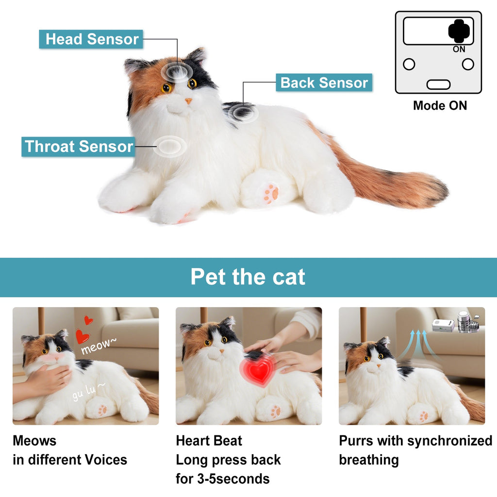 Breathing Calico Percy 2.0- Heartbeat Pur,Voice Robonic Cat