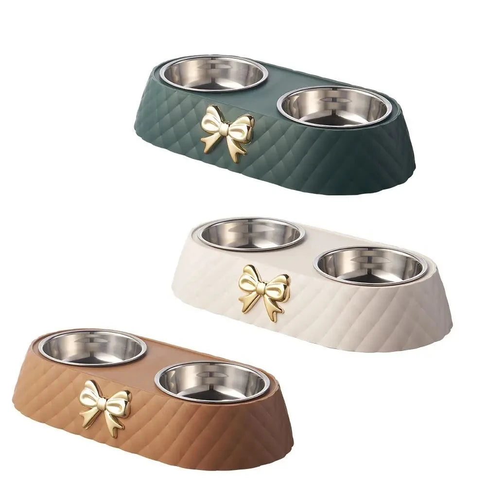 Pet Bowls - Twin Dog Cat Food Water Dish Set