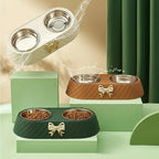 Pet Bowls - Twin Dog Cat Food Water Dish Set