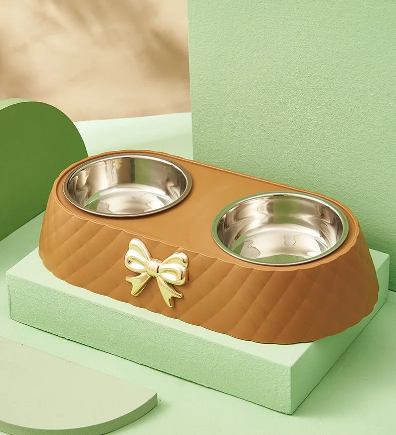 Pet Bowls - Twin Dog Cat Food Water Dish Set
