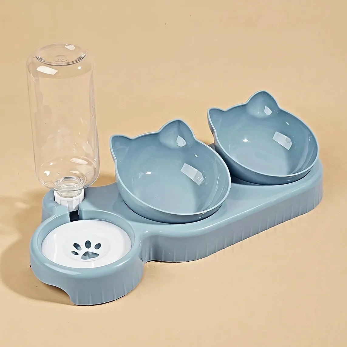 3-in-1 Cat Food & Water Bowl Set with Gravity Water Feeder