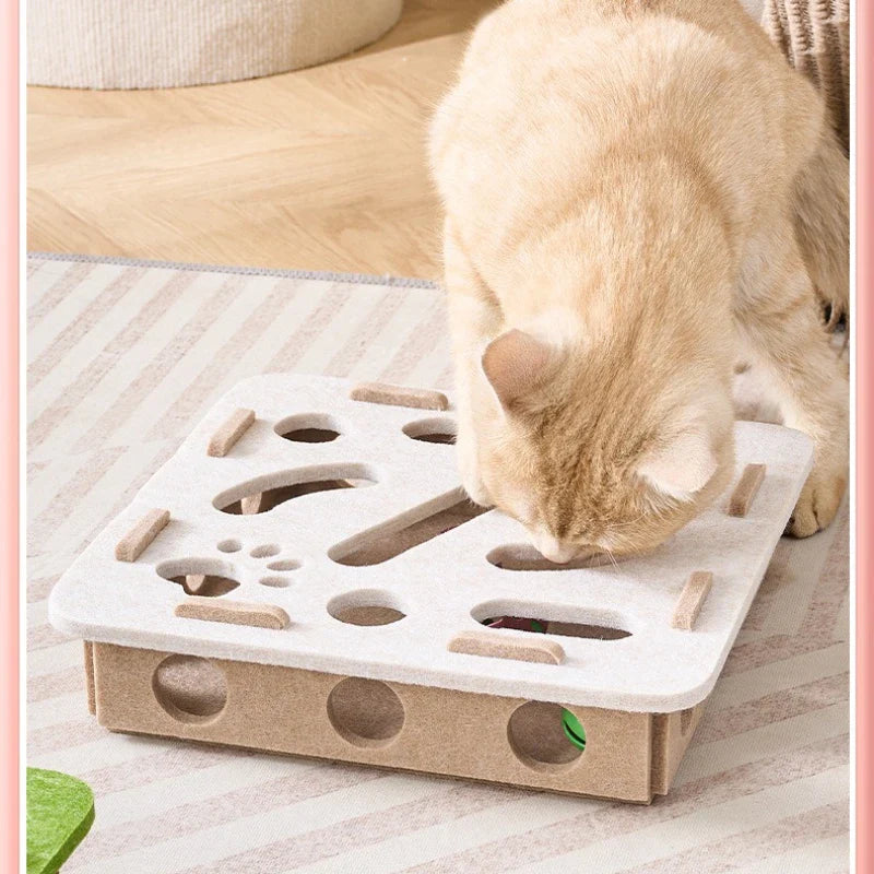 Cat Fun Box – Interactive Puzzle Toy for Indoor Cats, Scratching & Digging Activity Box with Bell Balls