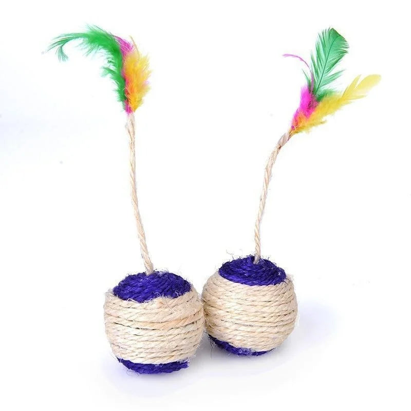 1Pc Sisal Cat Scratching Ball – Interactive Feather Toy for Kittens