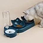 3-in-1 Cat Food & Water Bowl Set with Gravity Water Feeder