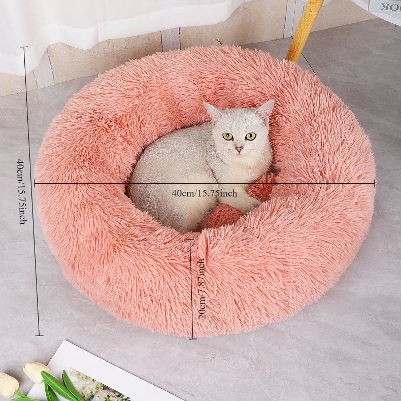 Plush Winter Cat & Dog Nest – Warm, Washable Round Pet Bed
