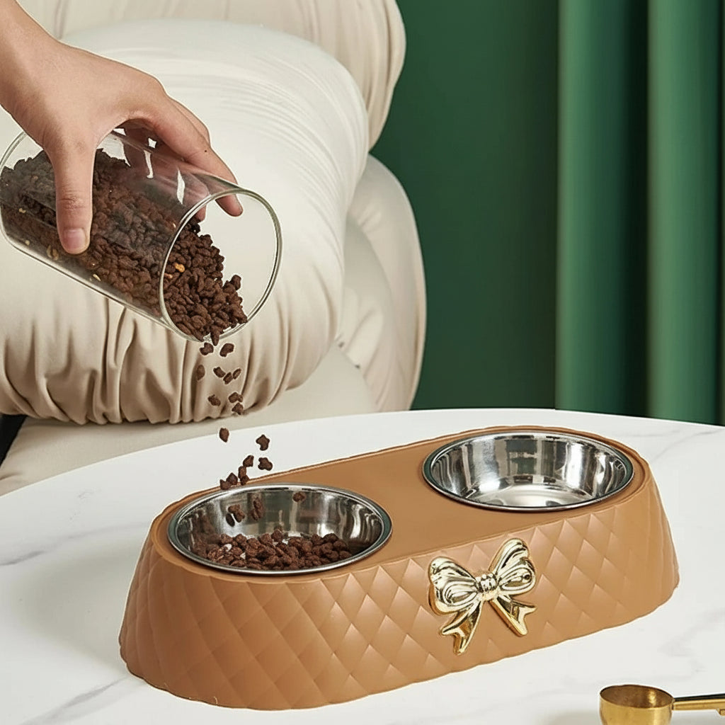 Pet Bowls - Twin Dog Cat Food Water Dish Set