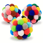 Cat Plush Bell Ball Toy – Colorful Woolen Self-Play Ball