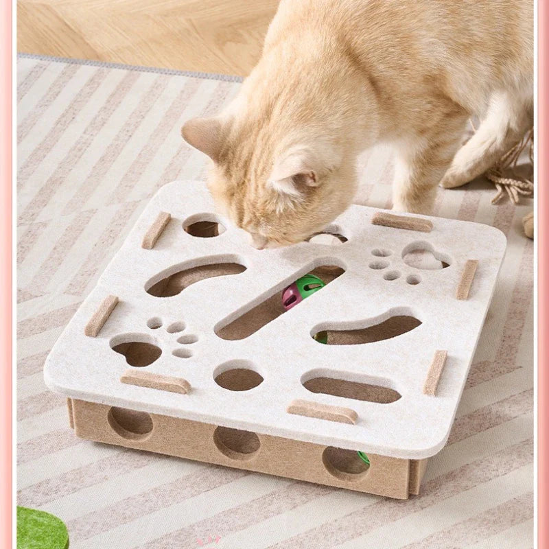 Cat Fun Box – Interactive Puzzle Toy for Indoor Cats, Scratching & Digging Activity Box with Bell Balls
