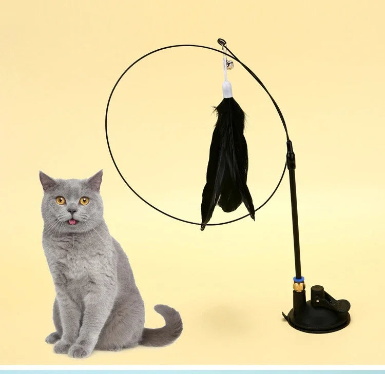 Cat Teaser Stick with Suction Cup – Long-Lasting Feather Wand Toy