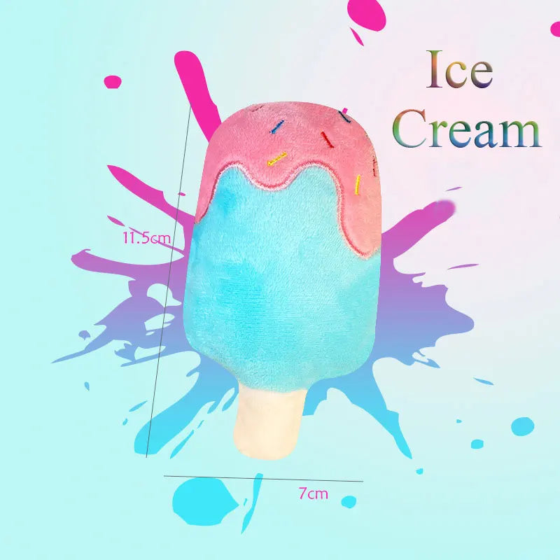 Plush Dog Toys – Squeaky Ice Cream, Fries & Hamburger Set