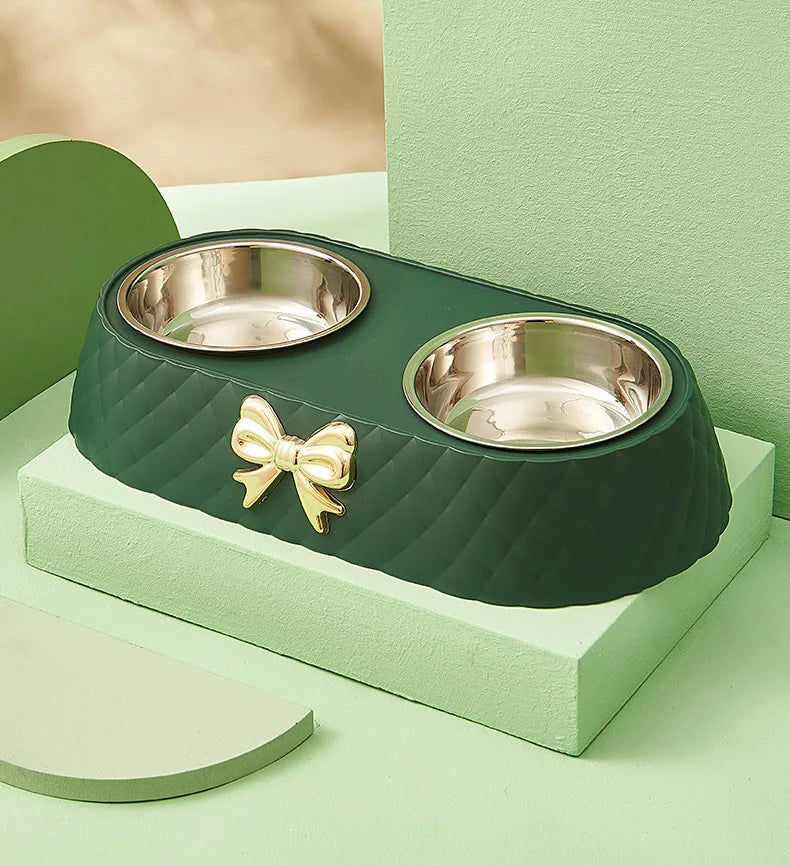 Pet Bowls - Twin Dog Cat Food Water Dish Set
