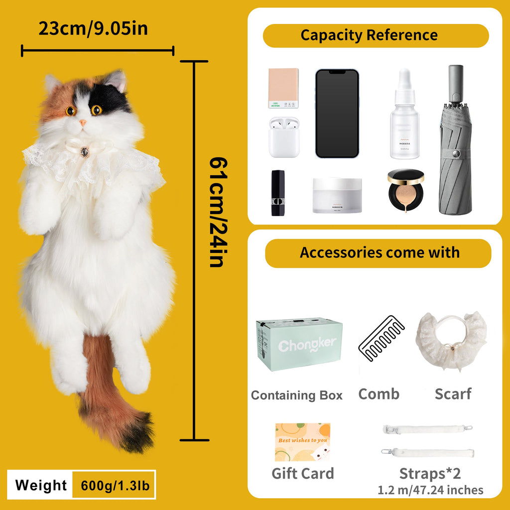 Calico Cat Backpack – Lifelike Plush Bag for Women & Kids