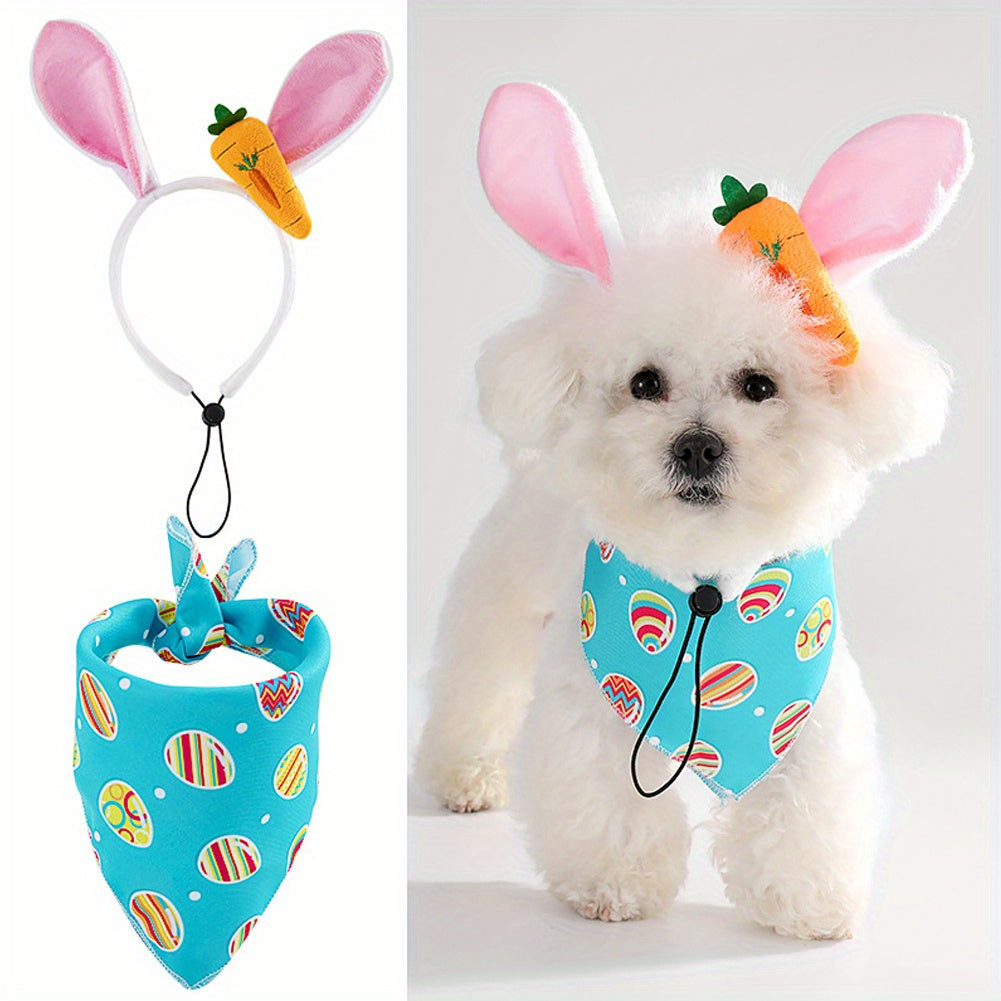 2pcs Dog Easter Costumes Adorable Bunny Ears Headband Cute Dog Bandana Cats Photography Headbands Pet Costume Headwears