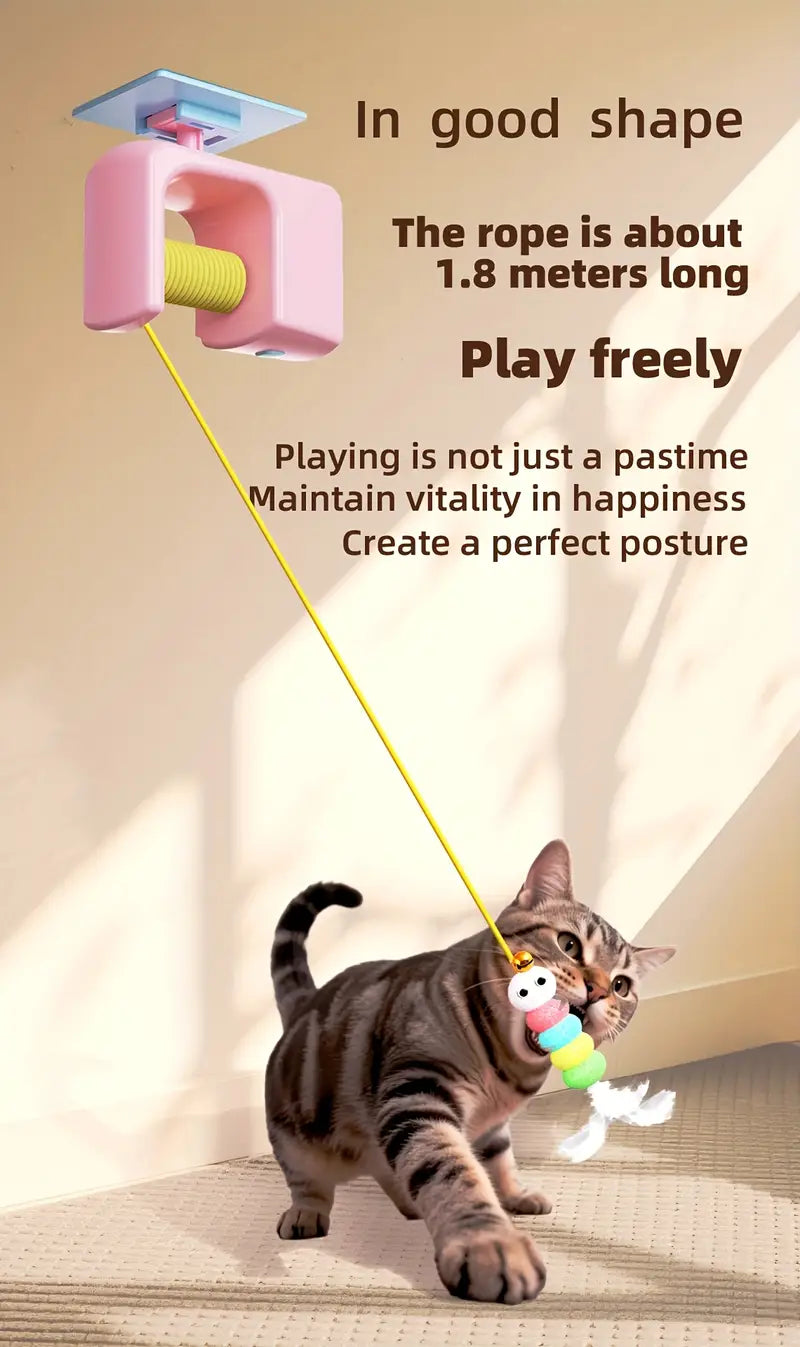 Swing Door Cat Toy with Automatic USB Rechargeable Interactive Hanging Feather Ball for Indoor and Outdoor Play Fits Doors and Windows All Breeds