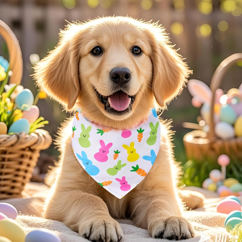 2pcs 24.8×11 INCH Easter-Themed Dog Bandana, Featuring a Colorful Design with Easter Eggs, Rabbits, And Carrots. This Adjustable Triangle Scarf Is Perfect for Medium-Sized Dogs And Cats, Making It a Great Gift