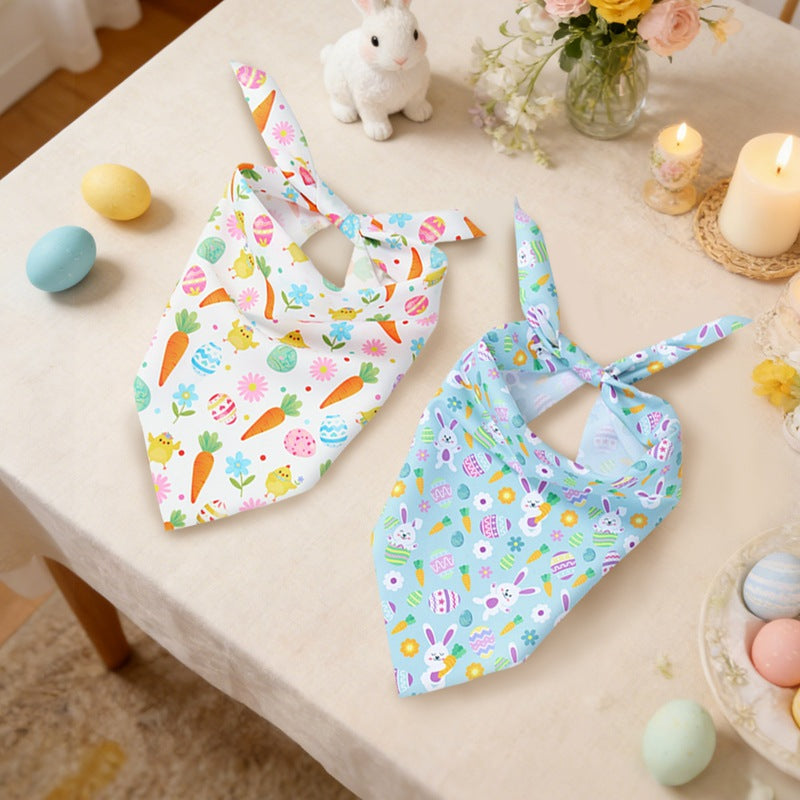 2pcs Random Easter Carrot Drool Scarves, Holiday Party Pet Printed Triangular Scarves, Dog Cat Decorative Scarves