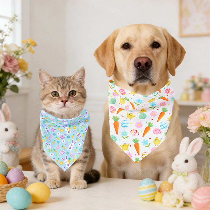 2pcs Random Easter Carrot Drool Scarves, Holiday Party Pet Printed Triangular Scarves, Dog Cat Decorative Scarves