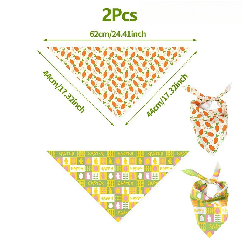 2pcs Random Easter Carrot Drool Scarves, Holiday Party Pet Printed Triangular Scarves, Dog Cat Decorative Scarves