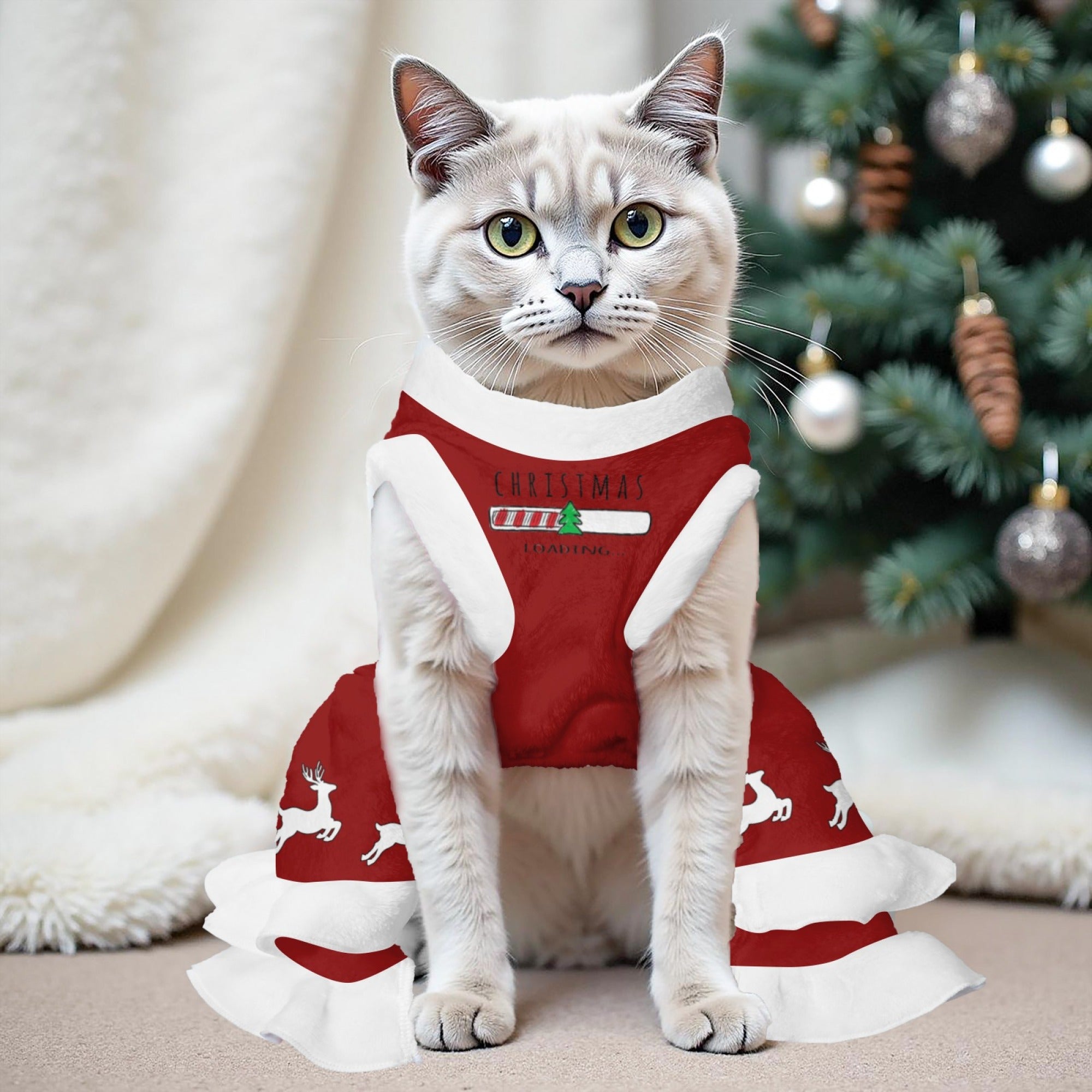 Dog Christmas Dress - Warm Winter Coat with Ruffled Hem