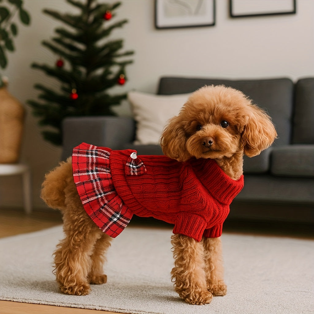 Dog Christmas Sweater - Small Dog Red Plaid